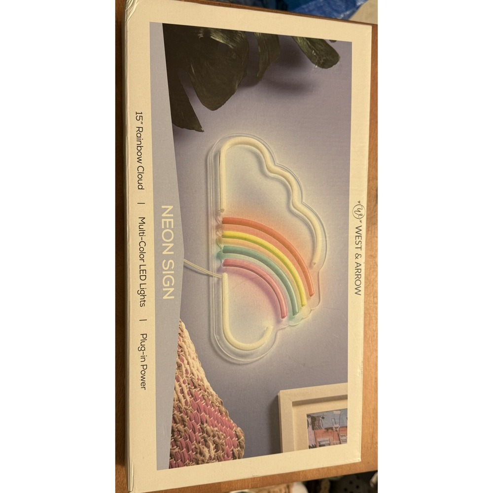 West & Arrow 15" Rainbow Cloud Neon Sign LED Sign / Multicolor Home Decor New